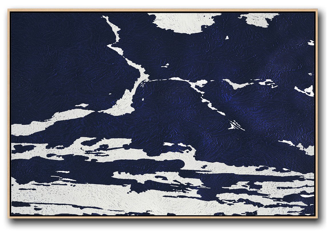 Horizontal Navy Painting Abstract Minimalist Art On Canvas - At Home Canvas Art Large